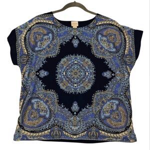 Chico's Women's Blue Print Paisley Top Blouse Sz M 1